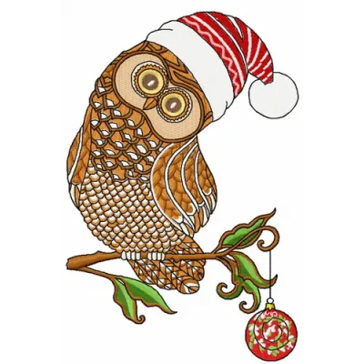 Preview of Christmas owl 5 embroidery design featuring a festive owl, perfect for holiday stitching projects.