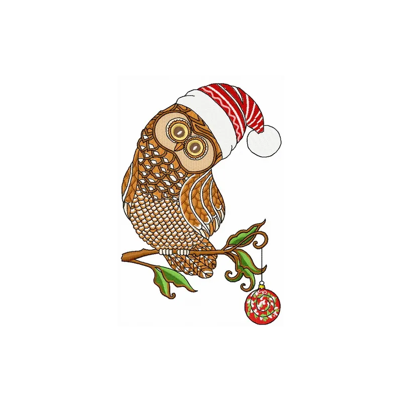 Preview of Christmas owl 5 embroidery design featuring a festive owl, perfect for holiday stitching projects.