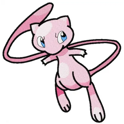 Mew embroidery design featuring the beloved Pokémon character, ideal for stitching on t-shirts and hoodies.
