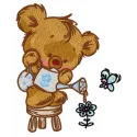 Teddy bear holding a watering can embroidery design, perfect for embellishing children's clothing or home decor.