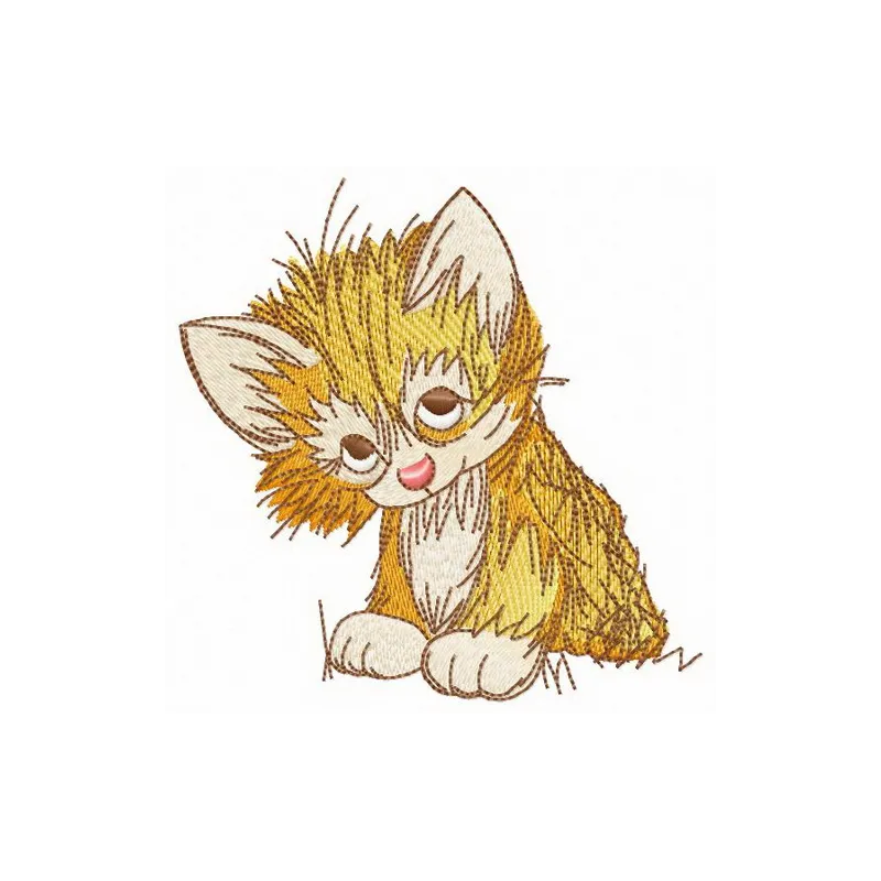 Cunning kitten embroidery design showcasing a playful cat motif, perfect for stitching on t-shirts or tote bags.