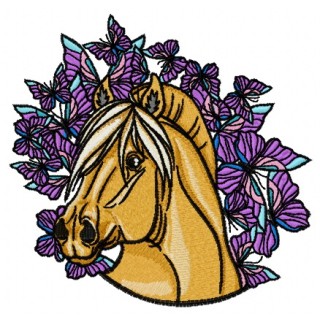 Blue horse and butterflies 2 embroidery design - Embroidery Design