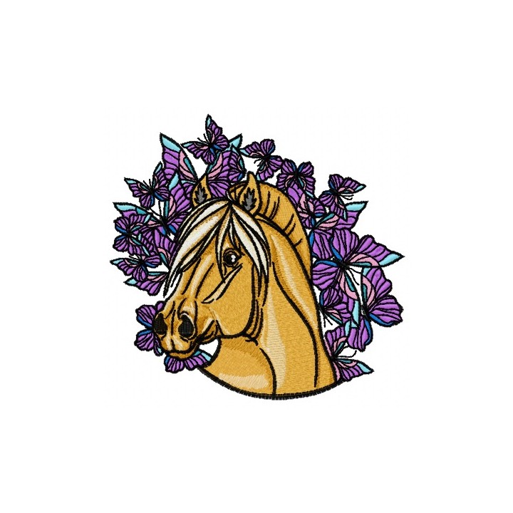 Blue horse and butterflies 2 embroidery design - Embroidery Design
