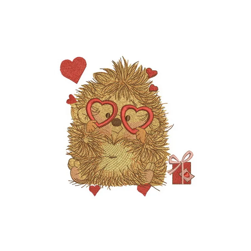 My Prickly Valentine 2 embroidery design featuring a charming hedgehog, ideal for stitching on t-shirts and hoodies.