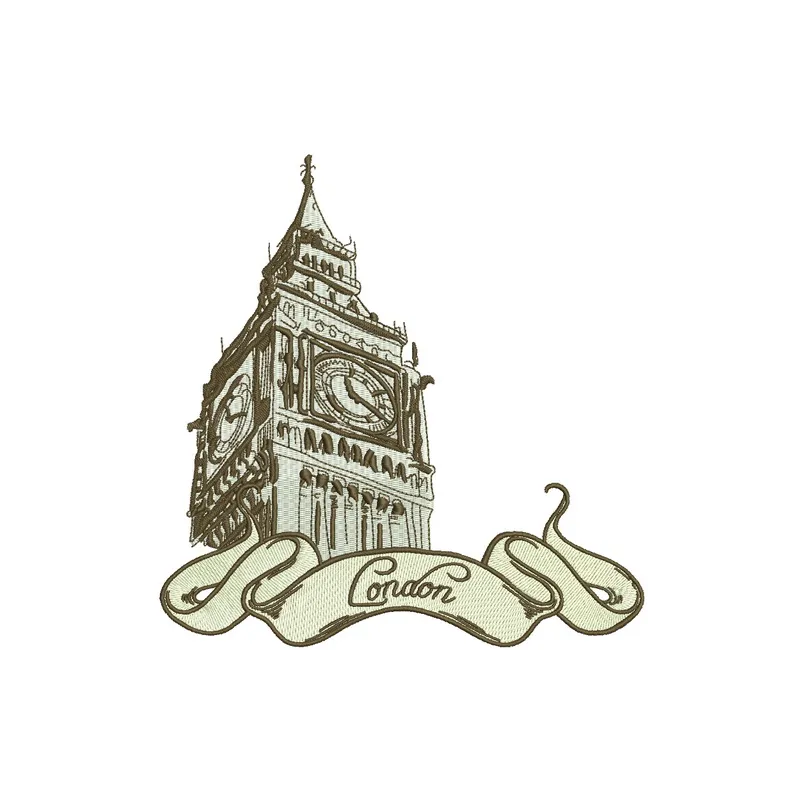 Retro London 2 embroidery design showcasing iconic English elements, ideal for embellishing tote bags or hoodies.