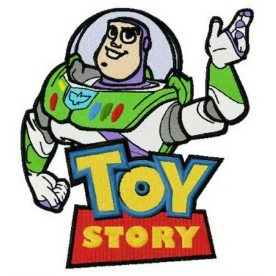 Buzz Lightyear waving hand embroidery design from Toy Story, showcasing playful stitching patterns for crafts.
