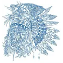 Native American warrior's skull embroidery design showcasing intricate details for creative stitching projects.