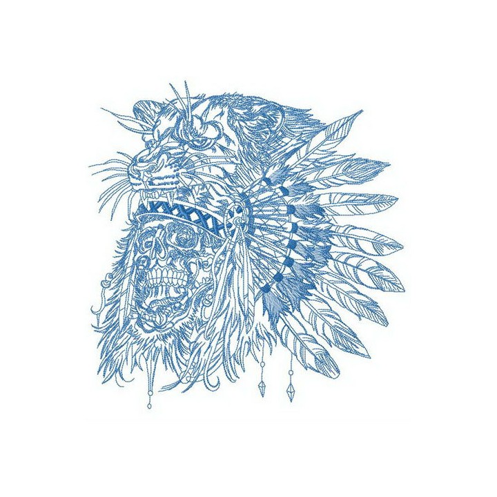 Native American warrior's skull embroidery design - Embroidery Design