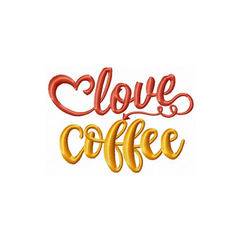 Love coffee embroidery design showcasing a charming quote perfect for decorating bags or apparel.