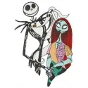 Embroidery design featuring Jack, Sally, and Zero from The Nightmare Before Christmas, ideal for festive stitching projects.