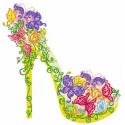 Floral embroidery design featuring a stylish high heel shoe, perfect for fashion accessories and creative projects.