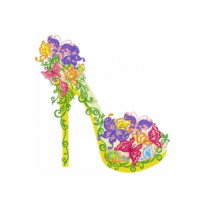 Floral high heel shoe 3 embroidery design - Embroidery Design