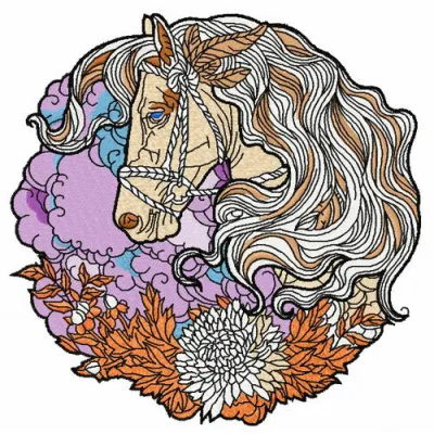 Preview of the Romantic Horse 3 embroidery design, showcasing a beautifully stitched horse motif for creative projects.