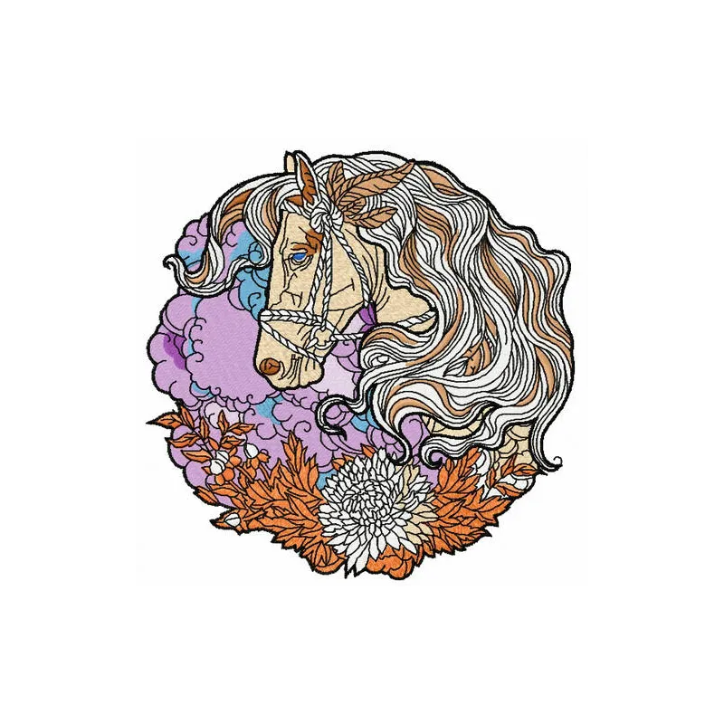 Preview of the Romantic Horse 3 embroidery design, showcasing a beautifully stitched horse motif for creative projects.