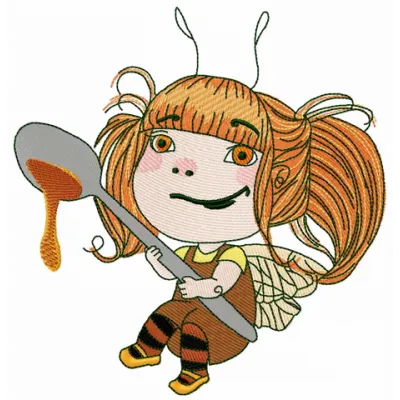 Honey fairy 3 embroidery design featuring a whimsical fairy motif, perfect for stitching on t-shirts and tote bags.