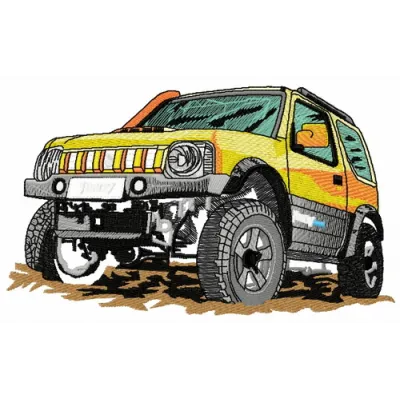 Jeep car embroidery design showcasing a detailed stitched motif for personalized apparel and accessories.