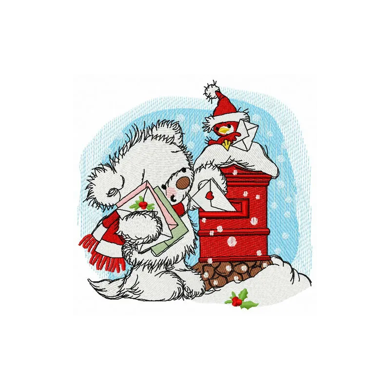 Letter for Santa embroidery design featuring a whimsical teddy bear motif, perfect for festive stitching projects.