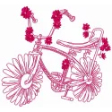 Chamomile bicycle 2 embroidery design featuring floral motifs, perfect for embellishing tote bags and apparel.
