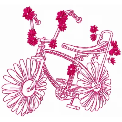 Chamomile bicycle 2 embroidery design featuring floral motifs, perfect for embellishing tote bags and apparel.