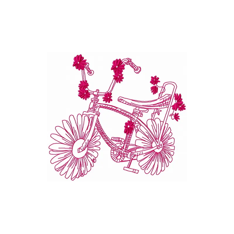 Chamomile bicycle 2 embroidery design featuring floral motifs, perfect for embellishing tote bags and apparel.