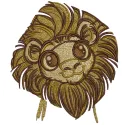 Cute lion embroidery design showcased on a light fabric, perfect for children’s clothing and accessories.