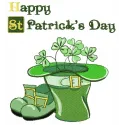 Happy St. Patrick's Day embroidery design featuring festive motifs for t-shirts, tote bags, and more.