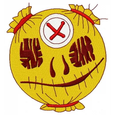 Strange scarecrow embroidery design featuring whimsical details, ideal for Halloween-themed stitching projects.