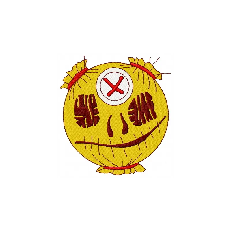 Strange scarecrow embroidery design featuring whimsical details, ideal for Halloween-themed stitching projects.