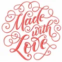 Preview of the 'Made with Love' embroidery design, featuring a heartfelt quote suitable for various fabric items.