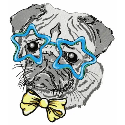 Preview of the Posh Pug-Dog 2 embroidery design featuring a stylish pug motif for dog lovers.