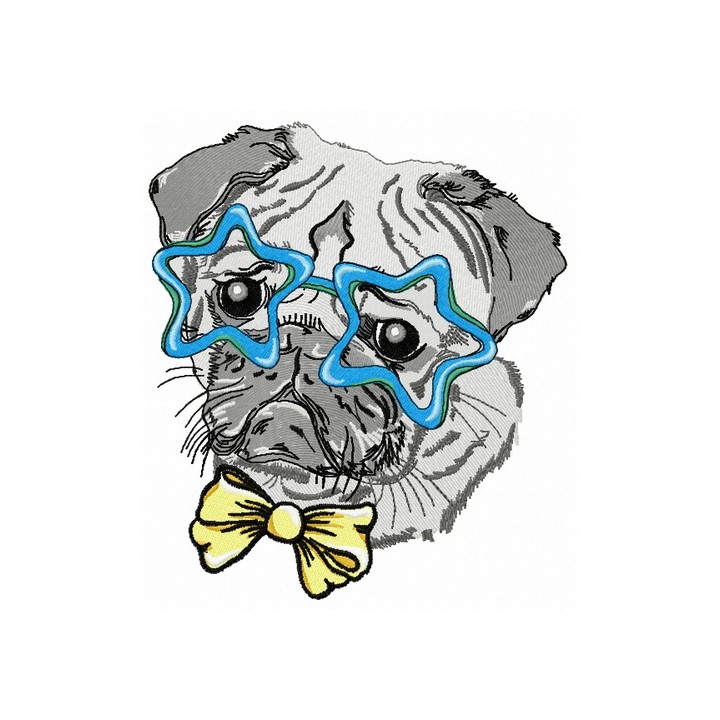 Posh pug-dog 2 embroidery design - Embroidery Design