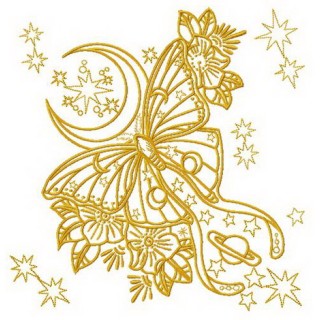 Yellow space butterfly embroidery design - Embroidery Design