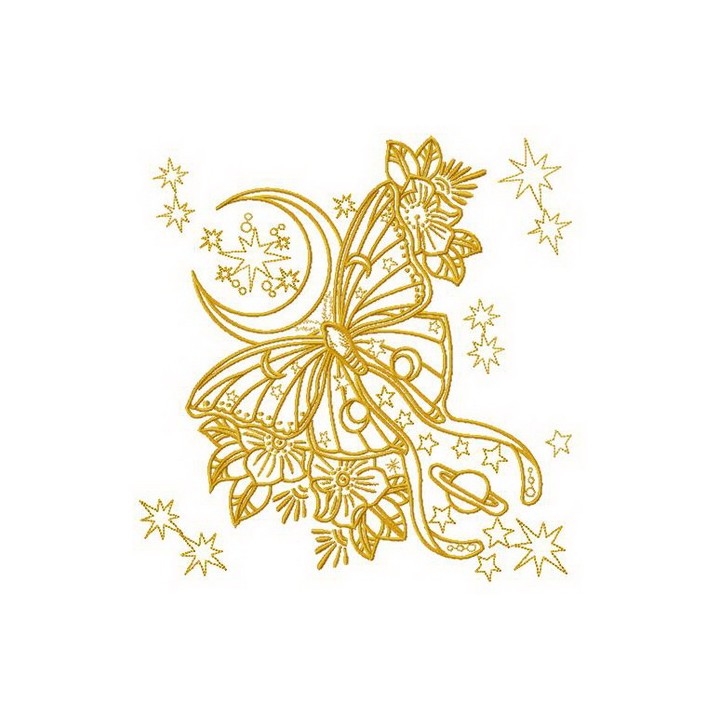 Yellow space butterfly embroidery design - Embroidery Design
