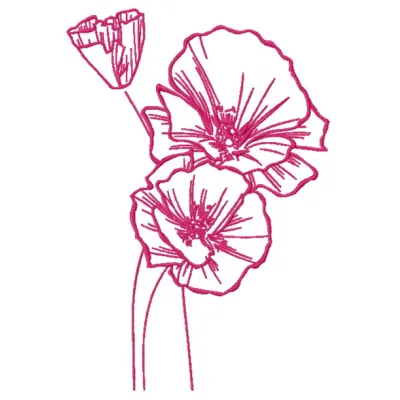 Mallow 2 embroidery design featuring vibrant floral motifs, ideal for embellishing t-shirts and tote bags.