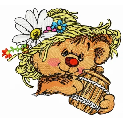 Preview of the Rustic Bear with Honey Pot 4 embroidery design, featuring a charming bear and honey pot motif.