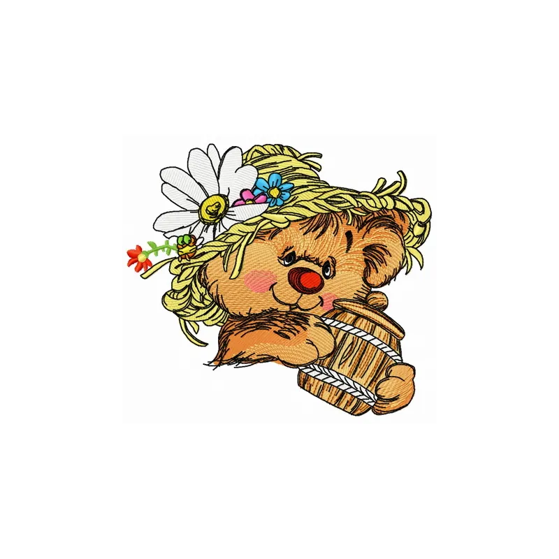 Preview of the Rustic Bear with Honey Pot 4 embroidery design, featuring a charming bear and honey pot motif.