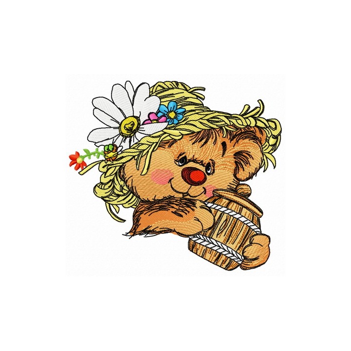 Rustic bear with honey pot 4 embroidery design - Embroidery Design