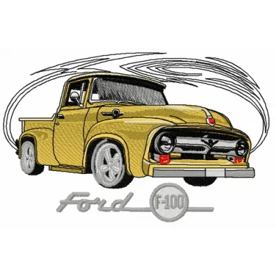 Ford F-100 car embroidery design showcasing a classic vehicle motif for creative stitching projects.