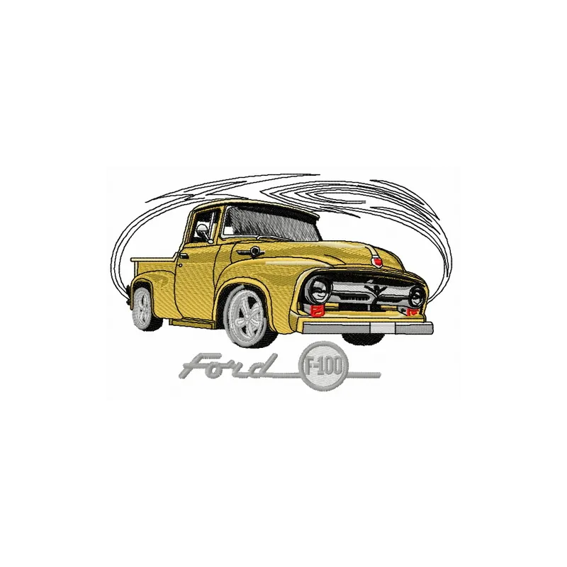 Ford F-100 car embroidery design showcasing a classic vehicle motif for creative stitching projects.