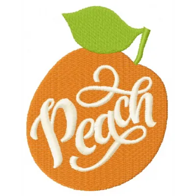 Peach embroidery design showcasing a vibrant fruit motif ideal for kitchen decor and cooking-themed projects.