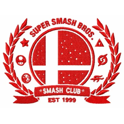 Preview of the Smash Club logo embroidery design featuring vibrant colors and intricate stitching patterns