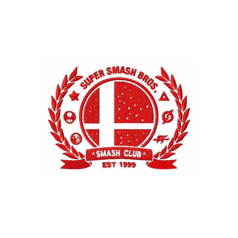Preview of the Smash Club logo embroidery design featuring vibrant colors and intricate stitching patterns