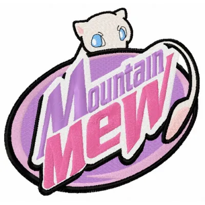 Mountain Mew embroidery design featuring a playful cat-like creature inspired by Pokemon, ideal for various projects.