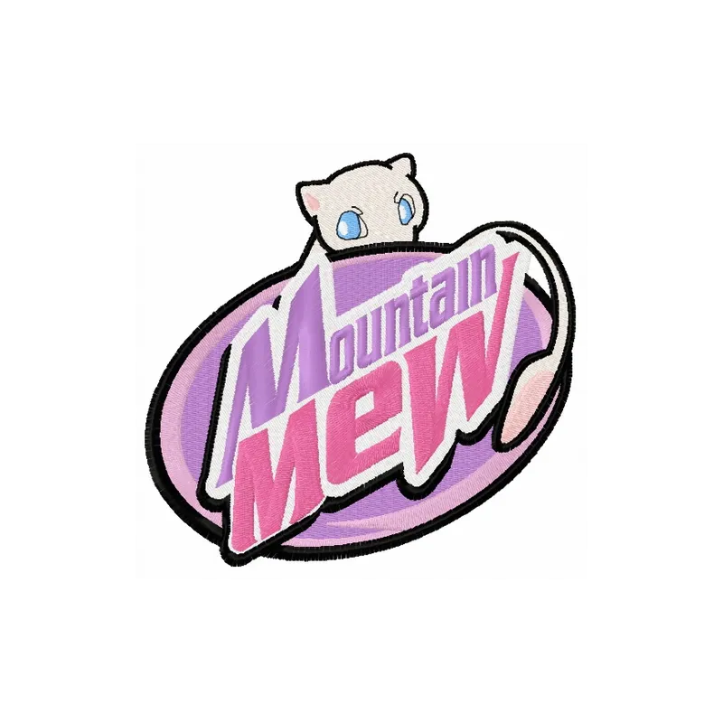 Mountain Mew embroidery design featuring a playful cat-like creature inspired by Pokemon, ideal for various projects.