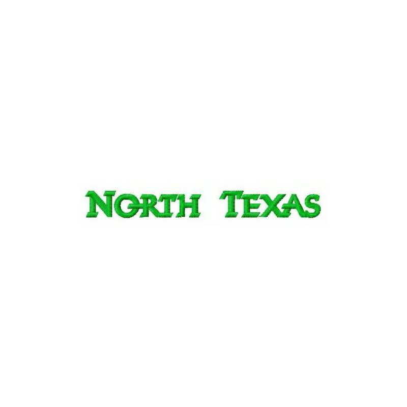 North Texas wordmark logo embroidery design preview showcasing intricate stitching for apparel and accessories.