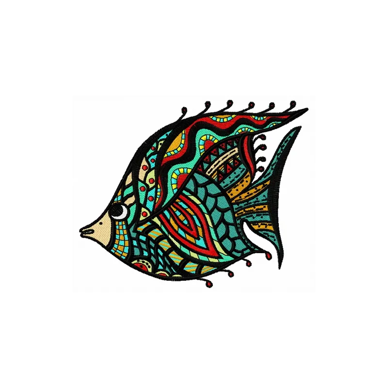 Mosaic fish 3 embroidery design featuring colorful patterns ideal for stitching on apparel and home decor.