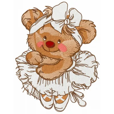 Preview of the Bear the Ballerina 2 embroidery design featuring a charming teddy bear in a ballet pose.