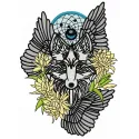 Tribal wolf 3 embroidery design showcasing a majestic wolf motif, perfect for stitching on apparel or home decor.