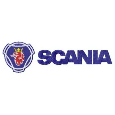 Scania AB logo embroidery design preview showcasing intricate stitching patterns for automotive projects.