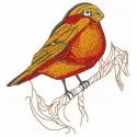 Orange birdie embroidery design showcasing a cheerful bird motif, perfect for crafting on t-shirts or tote bags.